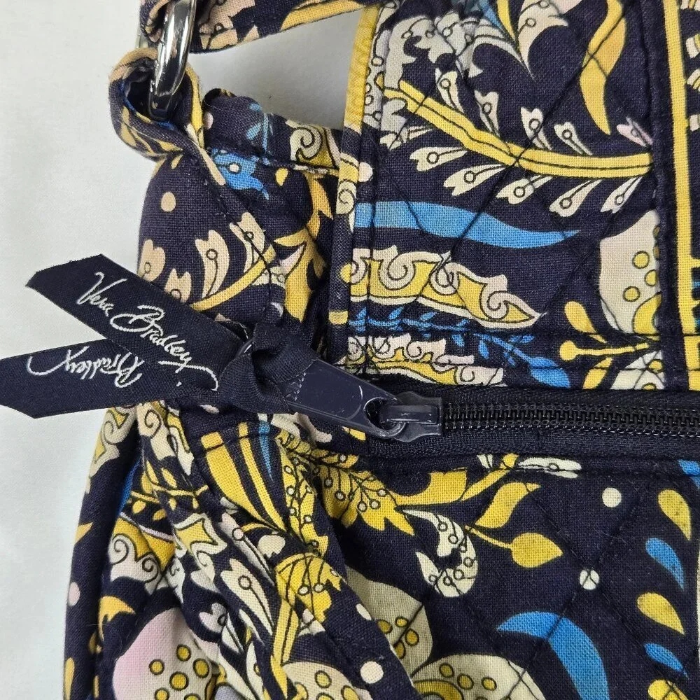 Vera Bradley Cotton Quilted Crossbody Shoulder Bag Floral Elephants Blue Yellow